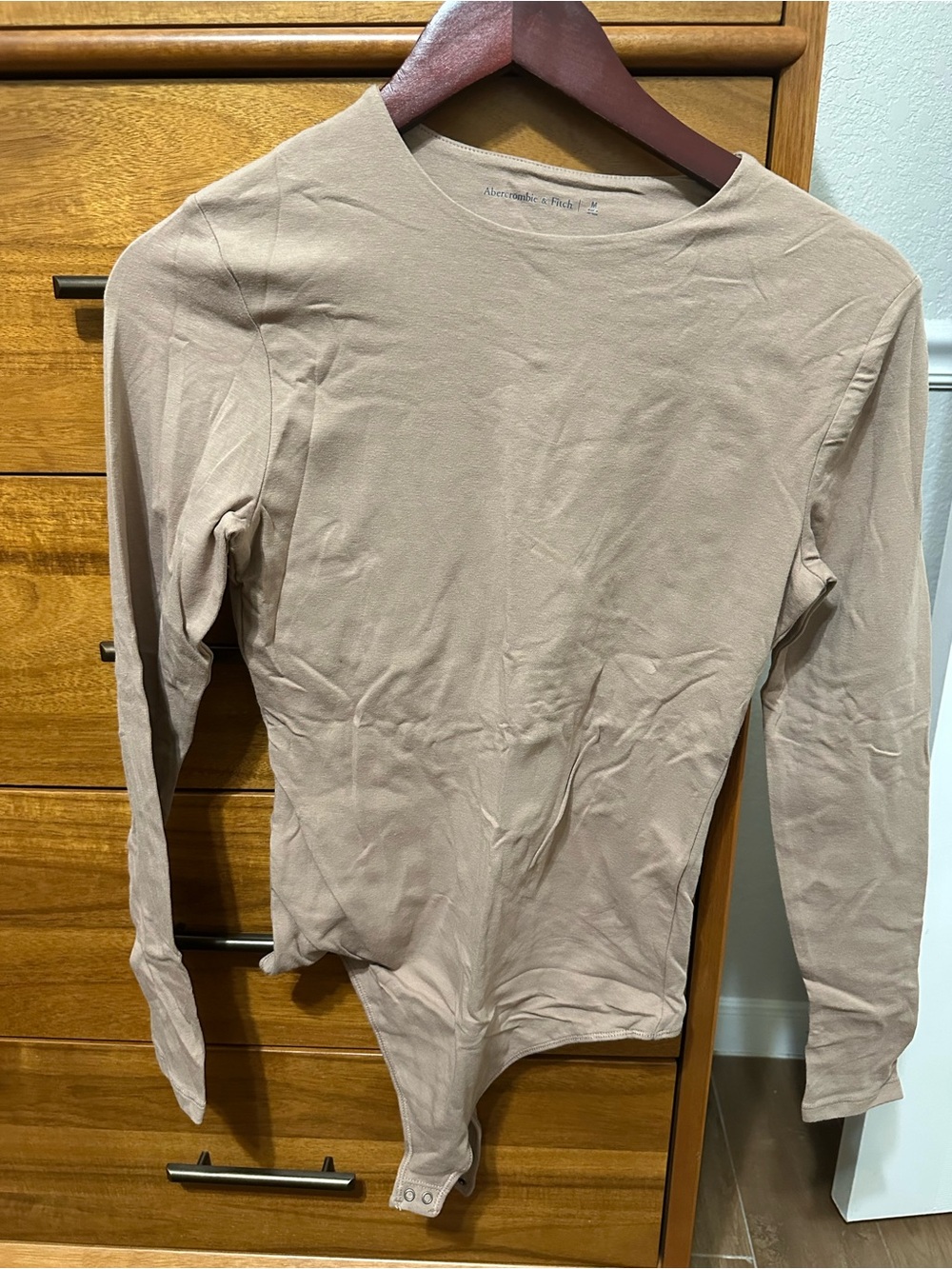 Abercrombie & Fitch Long-Sleeve Bodysuit in Beige
